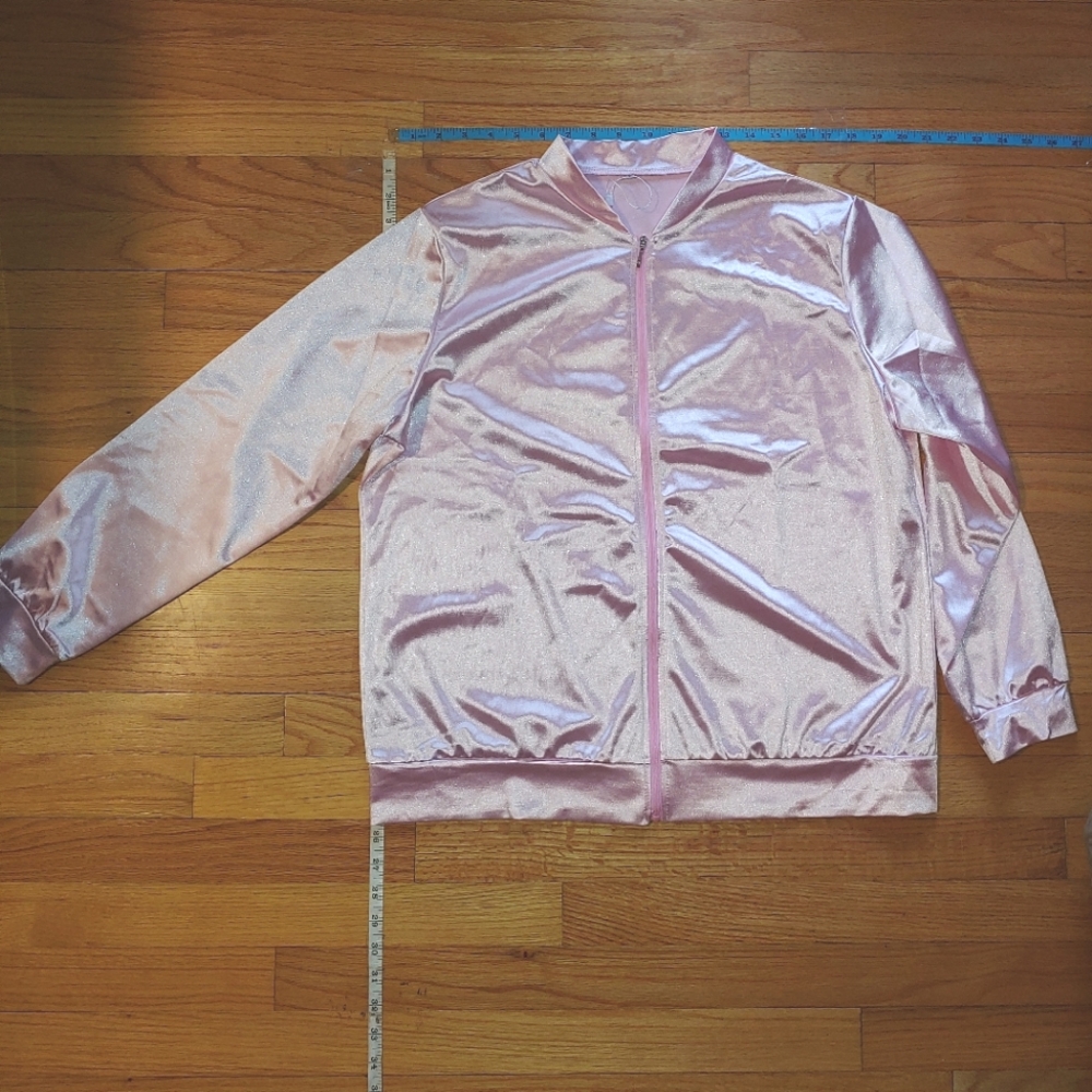 1950s Pink Satin Jacket Neck Scarf Halloween Costume Grease Women's LARGE
